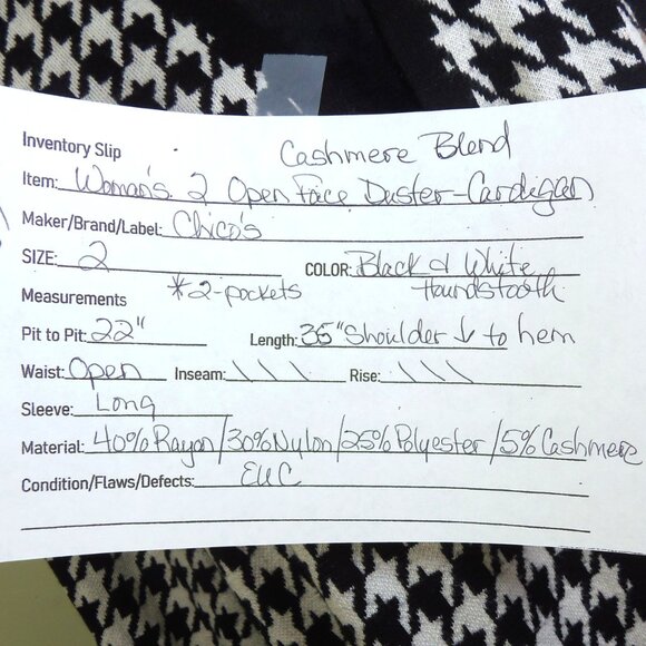 CHICO'S SZ 2 Open Front Cardigan Black White Houndstooth Sweater - Picture 2 of 7